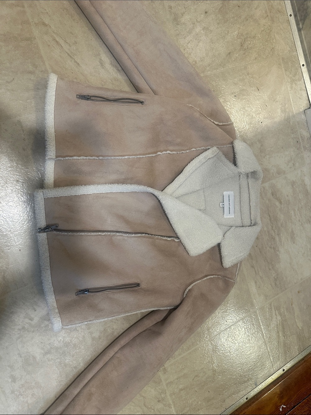 Anthropologie Beige Suede Shearling-Lined Jacket